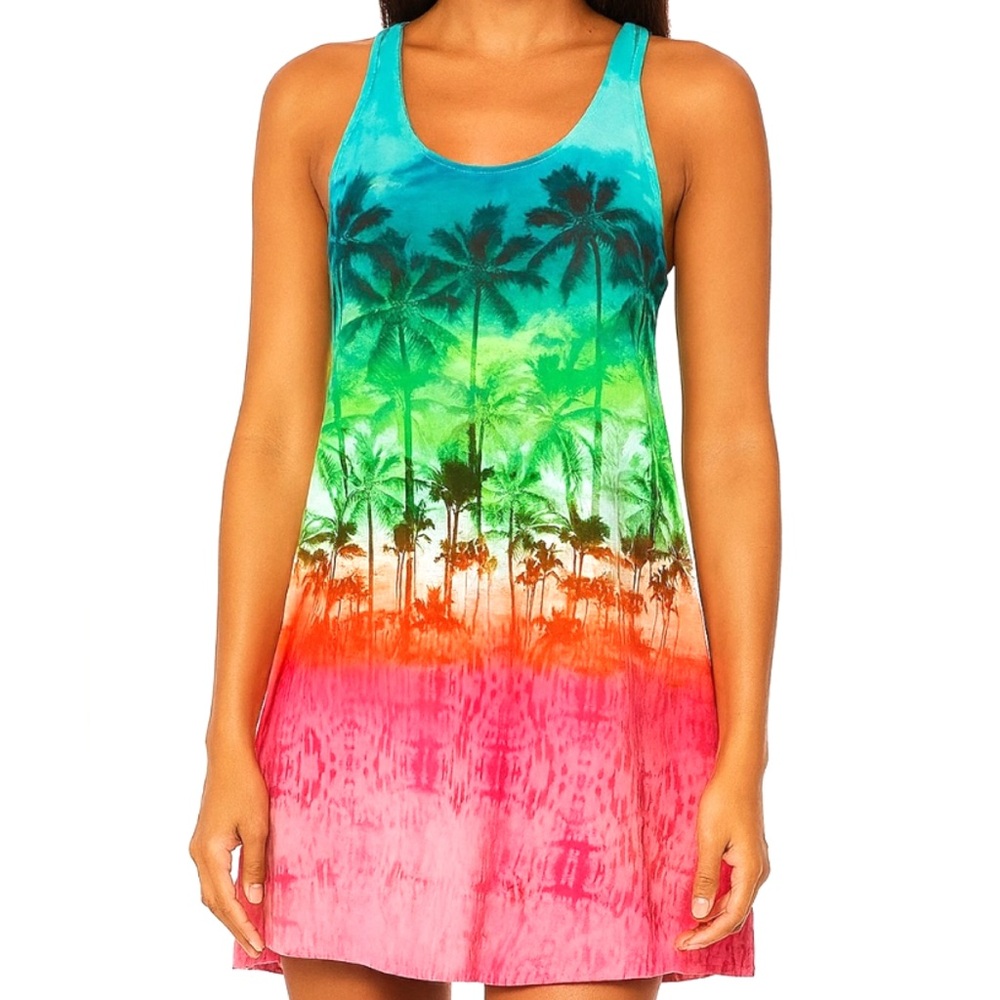 OP Tropical Palm Print Ombré Strappy Back Swim Cover-Up Dress